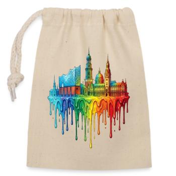 Hamburg mit farbenfroh verlaufender Farbe - Verschließbarer Geschenkbeutel aus Baumwolle (14x20cm) - Natur - Vorne