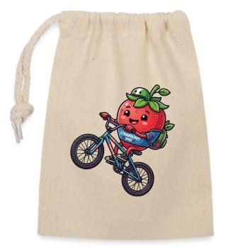 Strawberry BMX Coole Erdbeerfahrer Kids - Verschließbarer Geschenkbeutel aus Baumwolle (14x20cm) - Natur - Vorne
