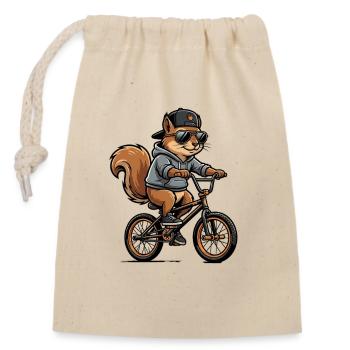Cooles BMX Eichhörnchen mit Cap und Hoodie - Verschließbarer Geschenkbeutel aus Baumwolle (14x20cm) - Natur - Vorne