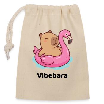 Cuddly bear on flamingo float - Closable cotton gift bag (14x20cm) - nature - Front