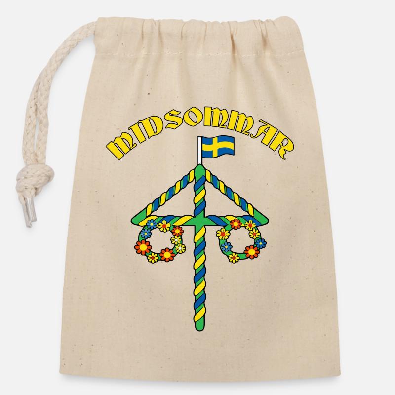 Litha Pagan Solstice d’été Midsommar - Sac cadeau en coton avec cordon (14 x 20 cm) - nature