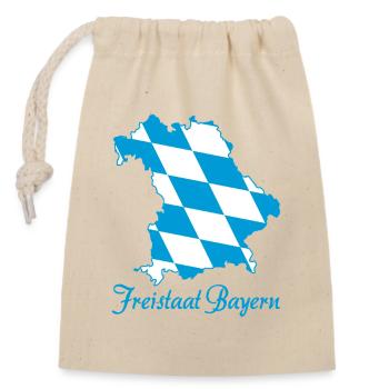 Freistaat Bayern Landkarte blau weiß Rautenmuster - Verschließbarer Geschenkbeutel aus Baumwolle (14x20cm) - Natur - Vorne