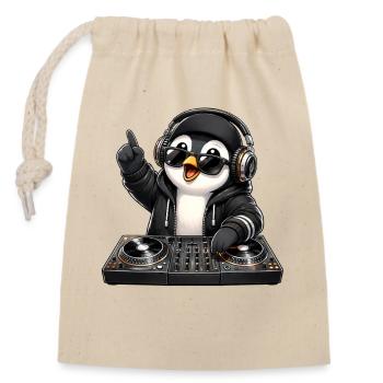 Cooler Pinguin DJ Musik Techno Club Party - Verschließbarer Geschenkbeutel aus Baumwolle (14x20cm) - Natur - Vorne