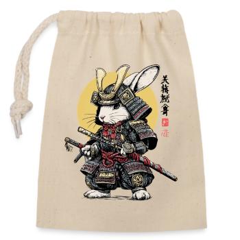 Rabbit Samurai in Armor with Katana - Closable cotton gift bag (14x20cm) - nature - Front