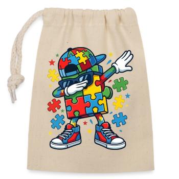 Dabbing Puzzle Piece Mascot Autism Awareness - Closable cotton gift bag (14x20cm) - nature - Front