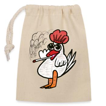 Lustig witziges spaßiges Huhn Kiffer - Verschließbarer Geschenkbeutel aus Baumwolle (14x20cm) - Natur - Vorne