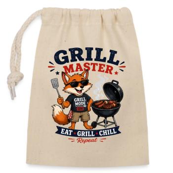 Grillmeister Fuchs BBQ Motiv - Verschließbarer Geschenkbeutel aus Baumwolle (14x20cm) - Natur - Vorne