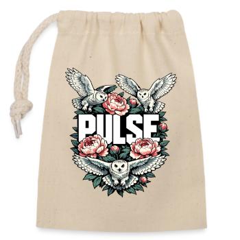 PULSE Eulen und Pfingstrosen Natur Motiv - Verschließbarer Geschenkbeutel aus Baumwolle (14x20cm) - Natur - Vorne