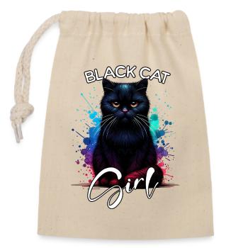 Grumpy Black Cat Mädchen Schwarze Katze - Verschließbarer Geschenkbeutel aus Baumwolle (14x20cm) - Natur - Vorne