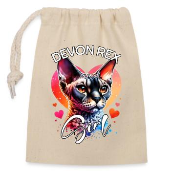 Devon Rex Fille Devon Rex - Sac cadeau en coton avec cordon (14 x 20 cm) - nature - Devant