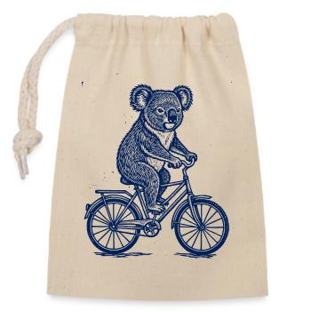 Koala auf Fahrrad Vintage Tier Illustration - Verschließbarer Geschenkbeutel aus Baumwolle (14x20cm) - Natur - Vorne