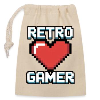Retro Gamer Pixel Herz - Verschließbarer Geschenkbeutel aus Baumwolle (14x20cm) - Natur - Vorne