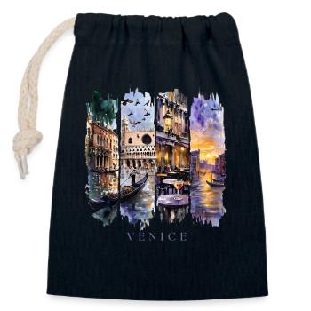 Voyage de vacances à Venise – Cadeau en Italie - Sac cadeau en coton avec cordon (14 x 20 cm) - bleu marine - Devant