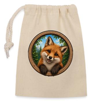 Lustiger Fuchs - Verschließbarer Geschenkbeutel aus Baumwolle (14x20cm) - Natur - Vorne