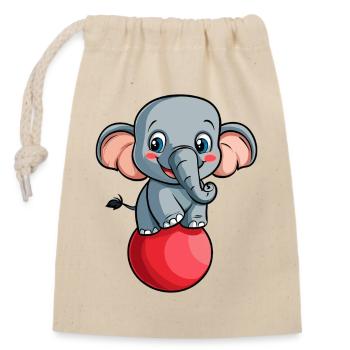 Elefant mit Ball - Verschließbarer Geschenkbeutel aus Baumwolle (14x20cm) - Natur - Vorne