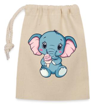 Kuschelig Elefant Eiscreme Illustration - Verschließbarer Geschenkbeutel aus Baumwolle (14x20cm) - Natur - Vorne
