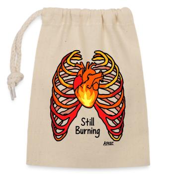 Fire Heart in with Ribs Tattoo Style - Closable cotton gift bag (14x20cm) - nature - Front