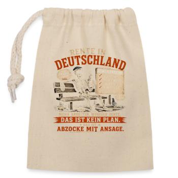 Rente in Deutschland: Skelett-Satire - Verschließbarer Geschenkbeutel aus Baumwolle (14x20cm) - Natur - Vorne
