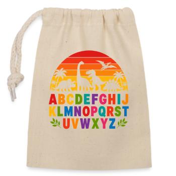 Regenbogen-Dino-Alphabet - Verschließbarer Geschenkbeutel aus Baumwolle (14x20cm) - Natur - Vorne