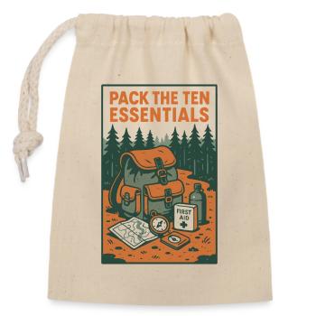 Zehn Essentials | Pfadfinder Ausrüstung - Verschließbarer Geschenkbeutel aus Baumwolle (14x20cm) - Natur - Vorne