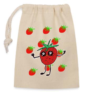 Fraises Fraises Fruits Kawaii - Sac cadeau en coton avec cordon (14 x 20 cm) - nature - Devant