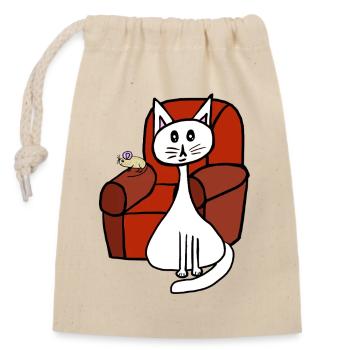 Haustiere Katze Maus Katzen Mäuse  - Verschließbarer Geschenkbeutel aus Baumwolle (14x20cm) - Natur - Vorne