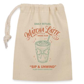 Tägliches Ritual Matcha Latte Social Club Schluck und - Verschließbarer Geschenkbeutel aus Baumwolle (14x20cm) - Natur - Vorne