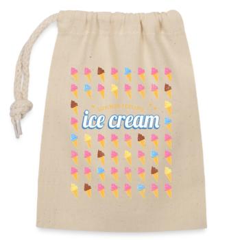Glace en cornet style gaufre vintage - Sac cadeau en coton avec cordon (14 x 20 cm) - nature - Devant
