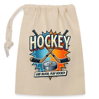 Retro Eishockey Schläger Puck Comic - Verschließbarer Geschenkbeutel aus Baumwolle (14x20cm) - Natur - Vorne