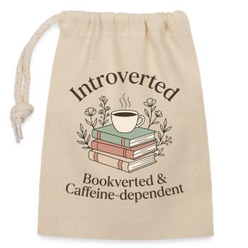 Introvertiert Bücher Kaffee Leseratte - Verschließbarer Geschenkbeutel aus Baumwolle (14x20cm) - Natur - Vorne