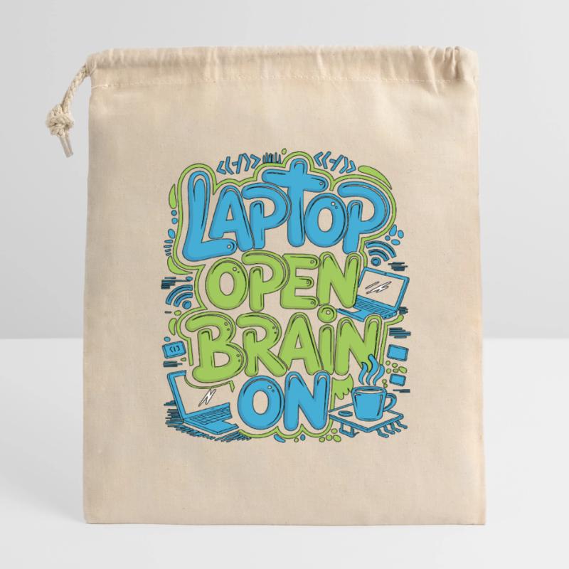 Remote Developer Laptop Open Brain On Remote Coder Closable cotton gift bag (14x20cm)