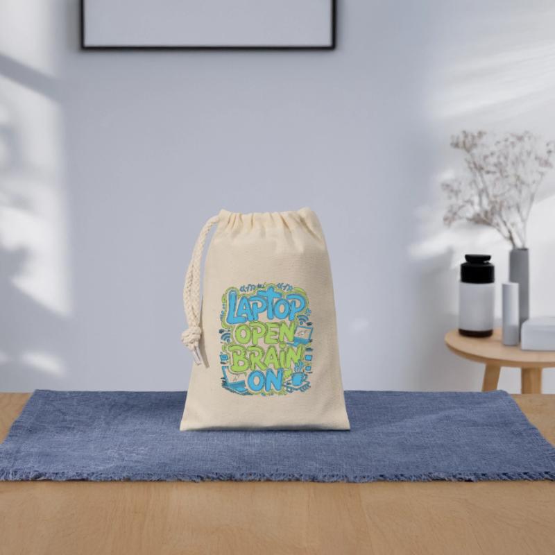 Remote Developer Laptop Open Brain On Remote Coder Closable cotton gift bag (14x20cm)