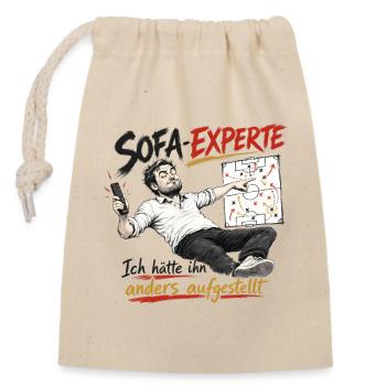 Sofa-Experte Strategie Humor - Verschließbarer Geschenkbeutel aus Baumwolle (14x20cm) - Natur - Vorne