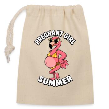 Fille enceinte, été, plage, flamant rose - Sac cadeau en coton avec cordon (14 x 20 cm) - nature - Devant