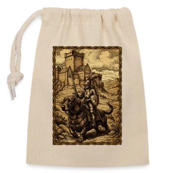 Mittelalterlicher Ritter auf Dackel Ren Faire - Verschließbarer Geschenkbeutel aus Baumwolle (14x20cm) - Natur - Vorne