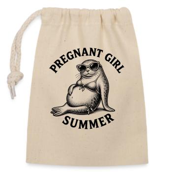 Fille enceinte, été, plage, phoque, drôle - Sac cadeau en coton avec cordon (14 x 20 cm) - nature - Devant
