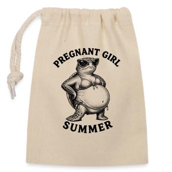 Fille enceinte, été, plage, tortue, - Sac cadeau en coton avec cordon (14 x 20 cm) - nature - Devant