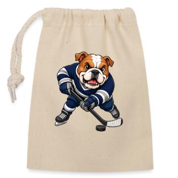 Lustiger Hund Bulldogge Eishockey Shooter Comic - Sac cadeau en coton avec cordon (14 x 20 cm) - nature - Devant