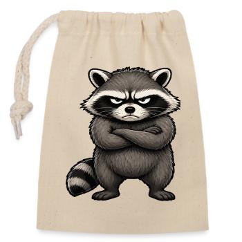 Grumpy Raccoon – Master of Bad Mood - Closable cotton gift bag (14x20cm) - nature - Front