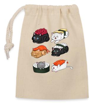 Chats à sushi cadeau mignon de cuisine japonaise Kawaii - Sac cadeau en coton avec cordon (14 x 20 cm) - nature - Devant