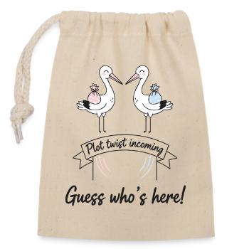 Gender Reveal Plot-Twist bevorstehend Rate mal, wer da ist - Verschließbarer Geschenkbeutel aus Baumwolle (14x20cm) - Natur - Vorne