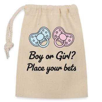 Révélation du sexe : garçon ou fille, faites vos mises bébé - Sac cadeau en coton avec cordon (14 x 20 cm) - nature - Devant