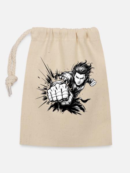 Manga Fighter Punch - Verschließbarer Geschenkbeutel aus Baumwolle (14x20cm) - Natur