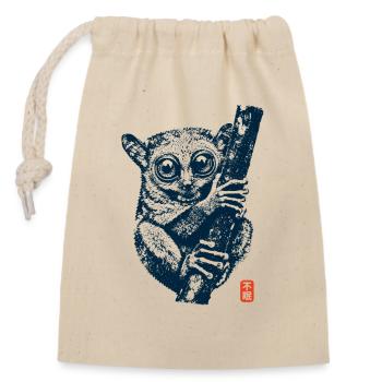 Tarsier avec kanji - Sac cadeau en coton avec cordon (14 x 20 cm) - nature - Devant