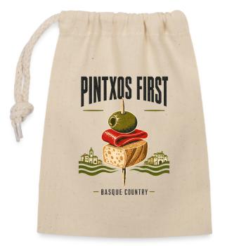 Pintxos First Basque Country Bilbao Travel Souveni - Closable cotton gift bag (14x20cm) - nature - Front