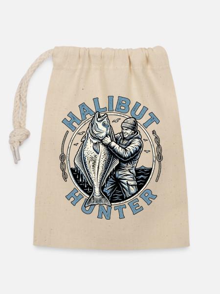Halibut Hunter - Verschließbarer Geschenkbeutel aus Baumwolle (14x20cm) - Natur
