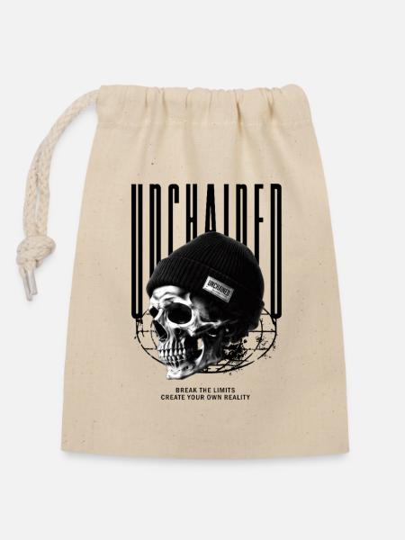 Schädel im Beanie Unchained - Verschließbarer Geschenkbeutel aus Baumwolle (14x20cm) - Natur
