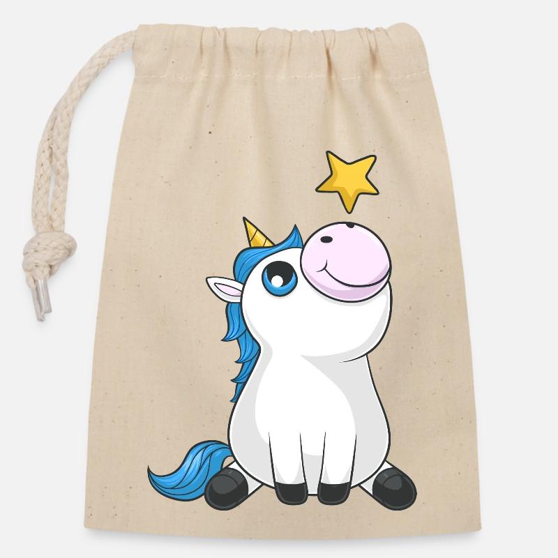 Süßes Comic Einhorn - Verschließbarer Geschenkbeutel aus Baumwolle (14x20cm) - Natur