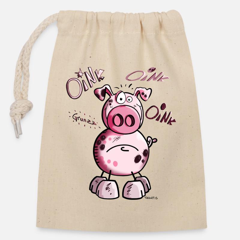 Pink Pig - Closable cotton gift bag (14x20cm) - nature