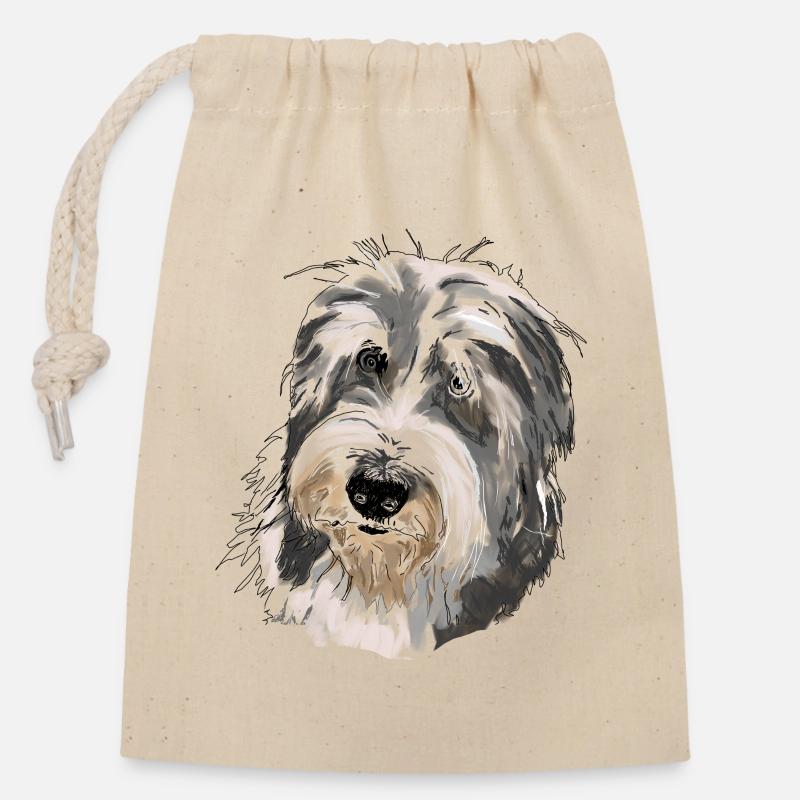 Bearded Collie - Verschließbarer Geschenkbeutel aus Baumwolle (14x20cm) - Natur